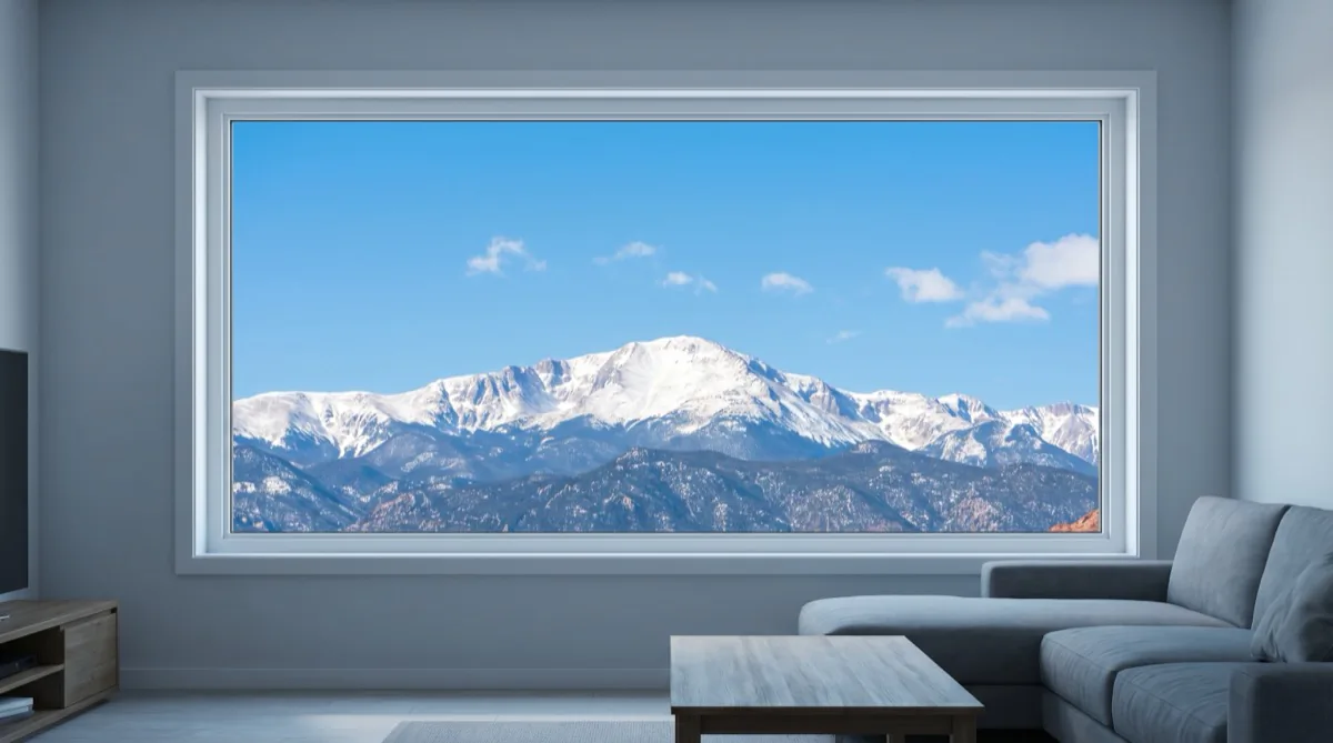 View of Pikes Peak through an energy-efficient window with UV protection