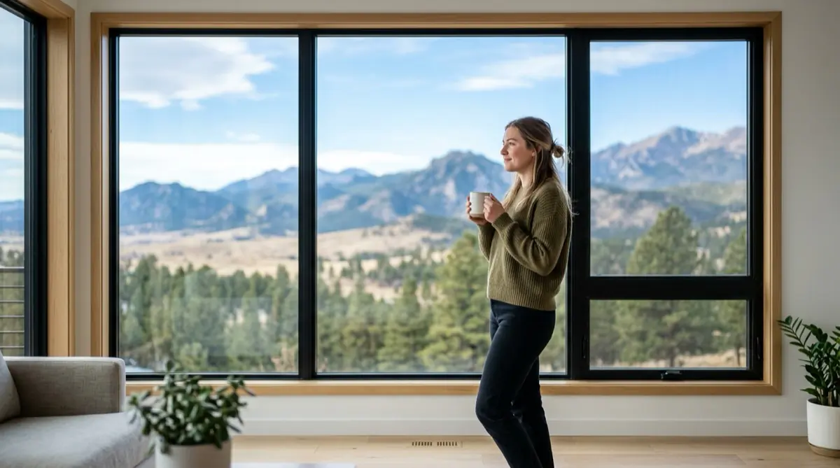 Homeowner reviewing energy-efficient window paperwork at the kitchen table