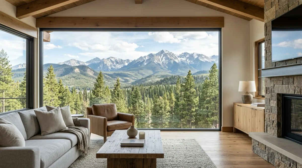 Andersen picture window framing a mountain view in a Colorado Springs home