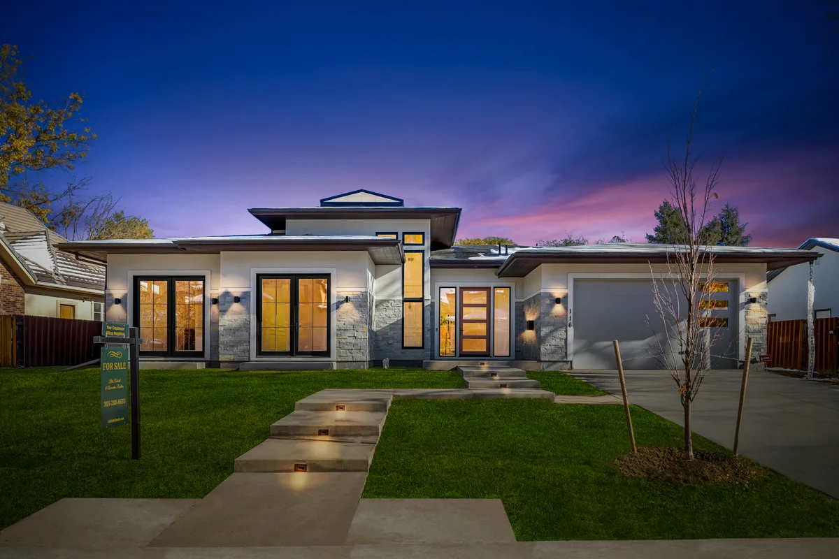 Modern prairie ranch — full envelope — Colorado Springs. Whole-home replacement, Entry door, Casement + picture.
